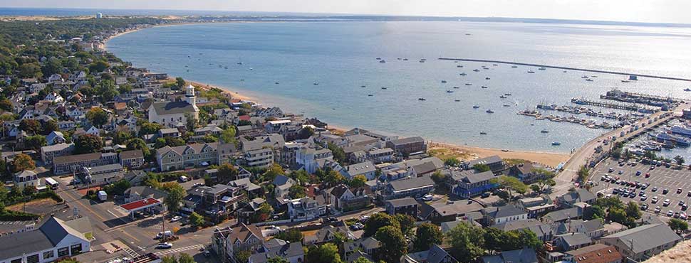 An aerial view of the harbor of Provincetown, Massachusetts, a coastal community at the northern tip of Cape Cod. Thinkstock photo.