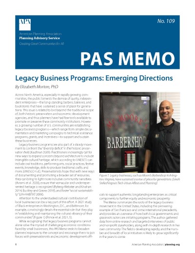 PAS Memo 109 cover Cover of PAS Memo 109: Legacy Business Programs: Emerging Directions