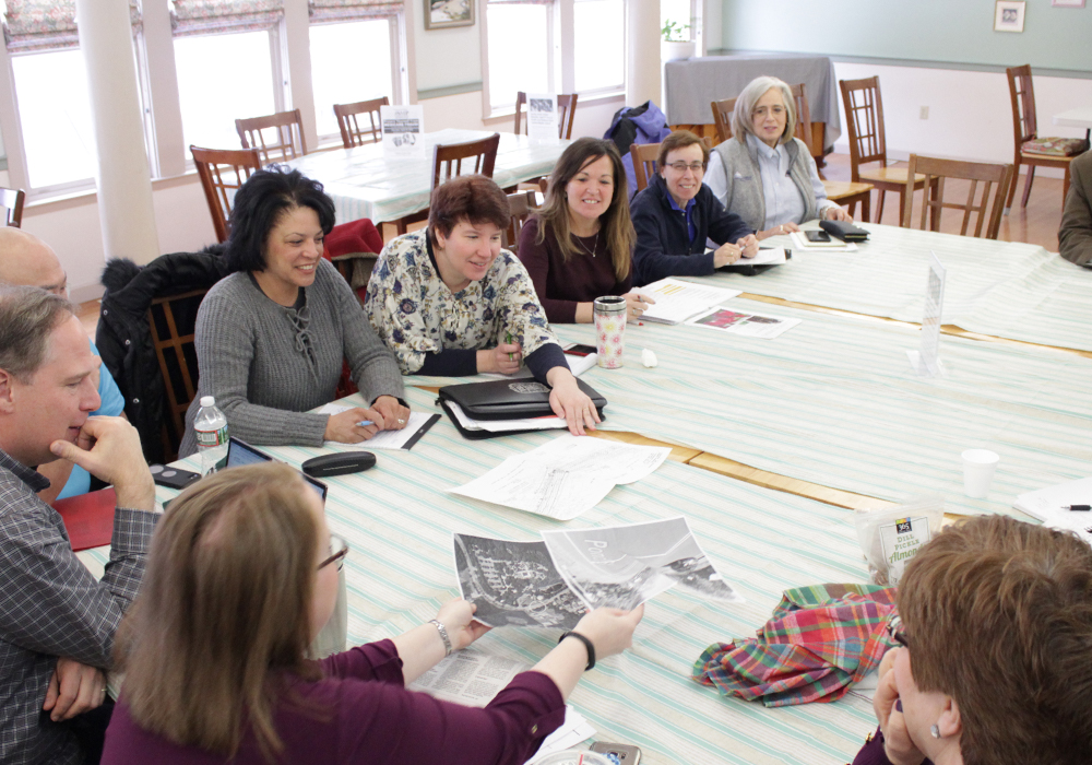 Stoneham Transportation Advocacy Committee (STAC) members review intersection mapping at one of their monthly meetings.