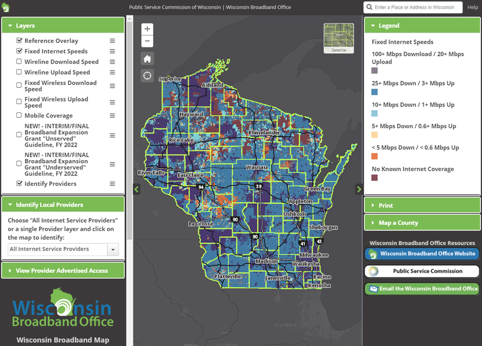 View of Wisconsin's Broadband Map