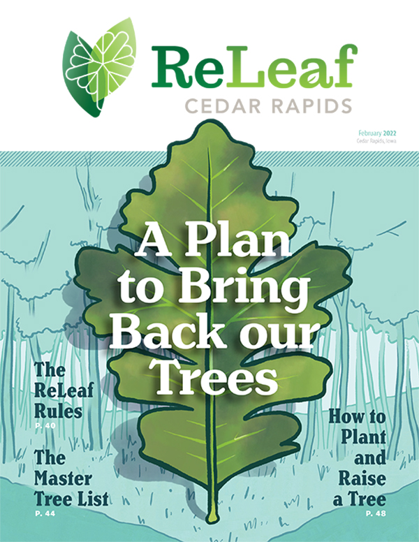 The magazine format of the plan is filled with illustrations, graphics and engaging writing. Photos courtesy of ReLeaf Cedar Rapids.