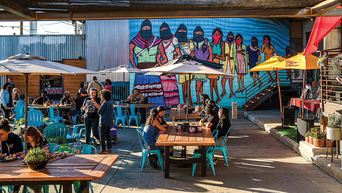 Mujeres Brew House is one of two craft breweries with strong roots in Barrio Logan, a historic neighborhood just south of downtown San Diego that’s home to a naval base, shipyard, and the iconic Chicano Park. Photo by Ariana Drehsler.