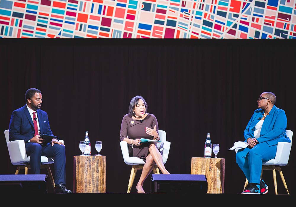 Rodney C of AARP, NLC President and Tacoma, Washington, Mayor Victoria Woodards, and APA President Angela D. Brooks, FAICP, discuss zoning reform and housing availability and affordability as part of APA's Housing Supply Accelerator joint national campaign with NLC.