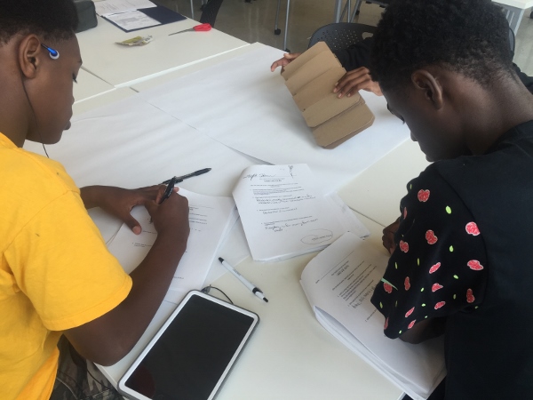 A group of students sit in quiet reflection to create a cognitive map of their neighborhood.