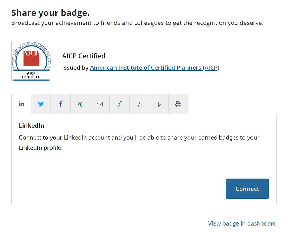 Screenshot of step connecting LinkedIn to Acclaim AICP digital credential account.