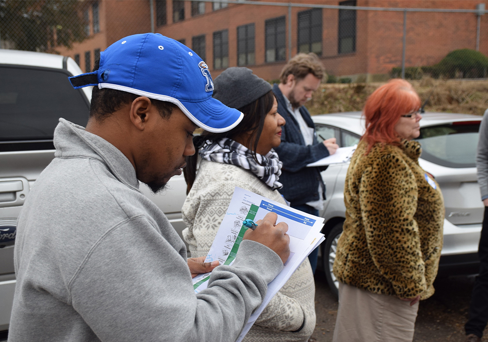 Community tour participants in the Jackson District record ideas for changes in the public realm near an elementary school. Memphis 3.0 Comprehensive Plan is the 2020 winner of APA's Daniel Burnham award. Photo Credit: City of Memphis, Tennessee