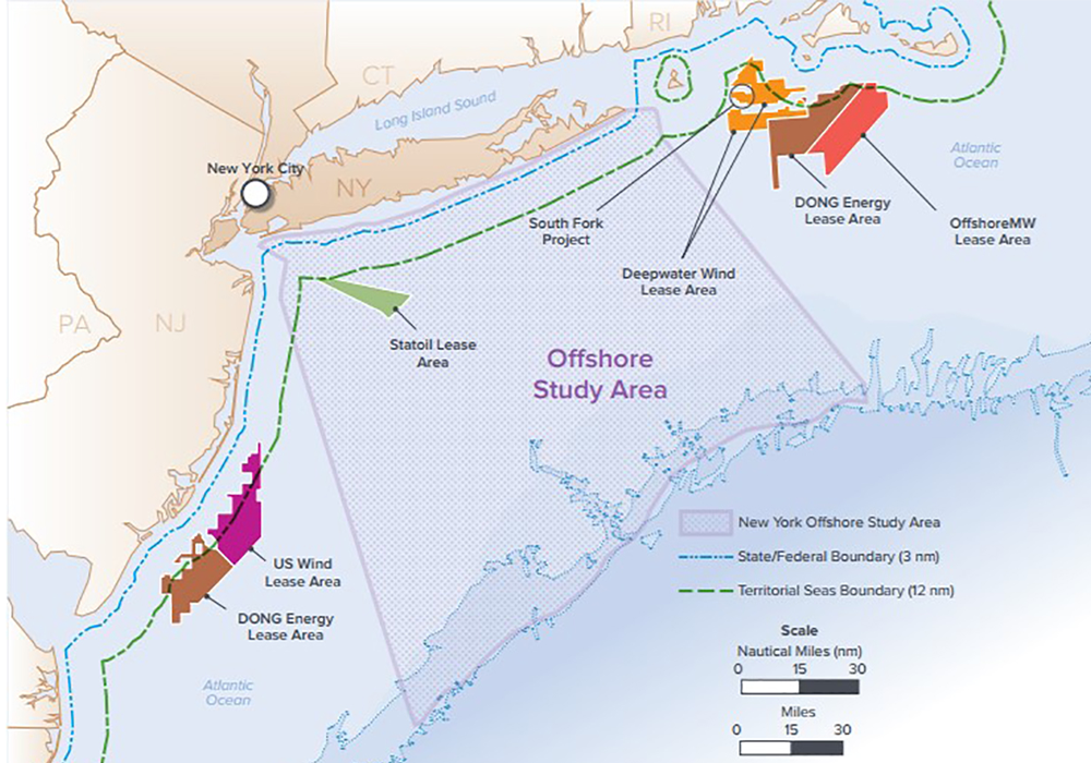 After consultation with a diverse group of stakeholders, the NY State Offshore Wind Master Plan analyzes potentially affected resources within a 16,740-square-mile offshore study area.