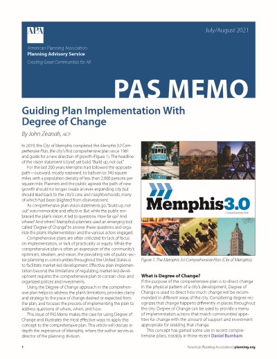 PAS Memo July-August 2021 cover Cover of PAS Memo July-August 2021: Guiding Plan Implementation With Degree of Change