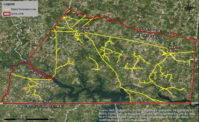 Figure 4. Electric transmission lines in Mecklenburg County, Virginia. Courtesy Berkley Group.