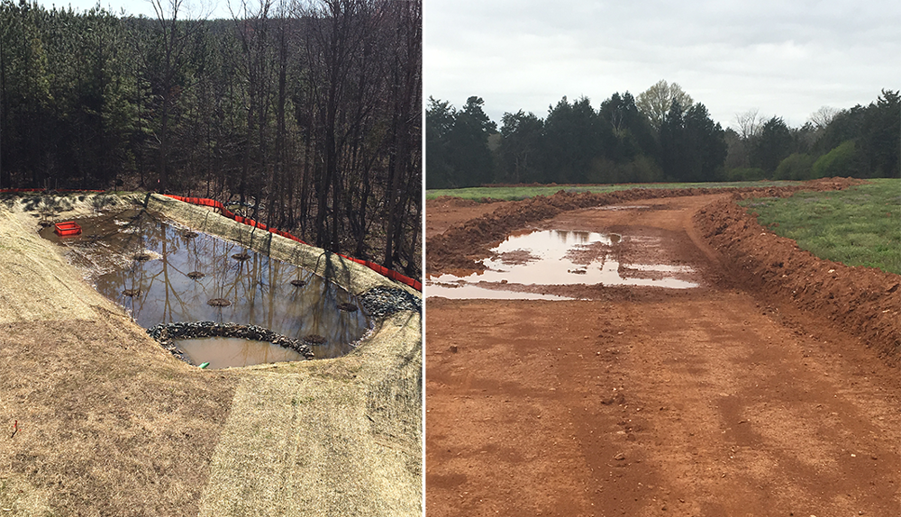 Figure 7. Examples of compliance (left) and noncompliance (right) with erosion and sediment control requirements. Photos courtesy Berkley Group.