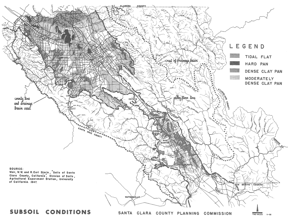 Figure 2. Subsoil Conditions. Source: Weir, W.W., and R. Earl Storie, "Soils of Santa Clara County, California," Division of Soils, Agricultural Experiment Station, University of California, 1947.