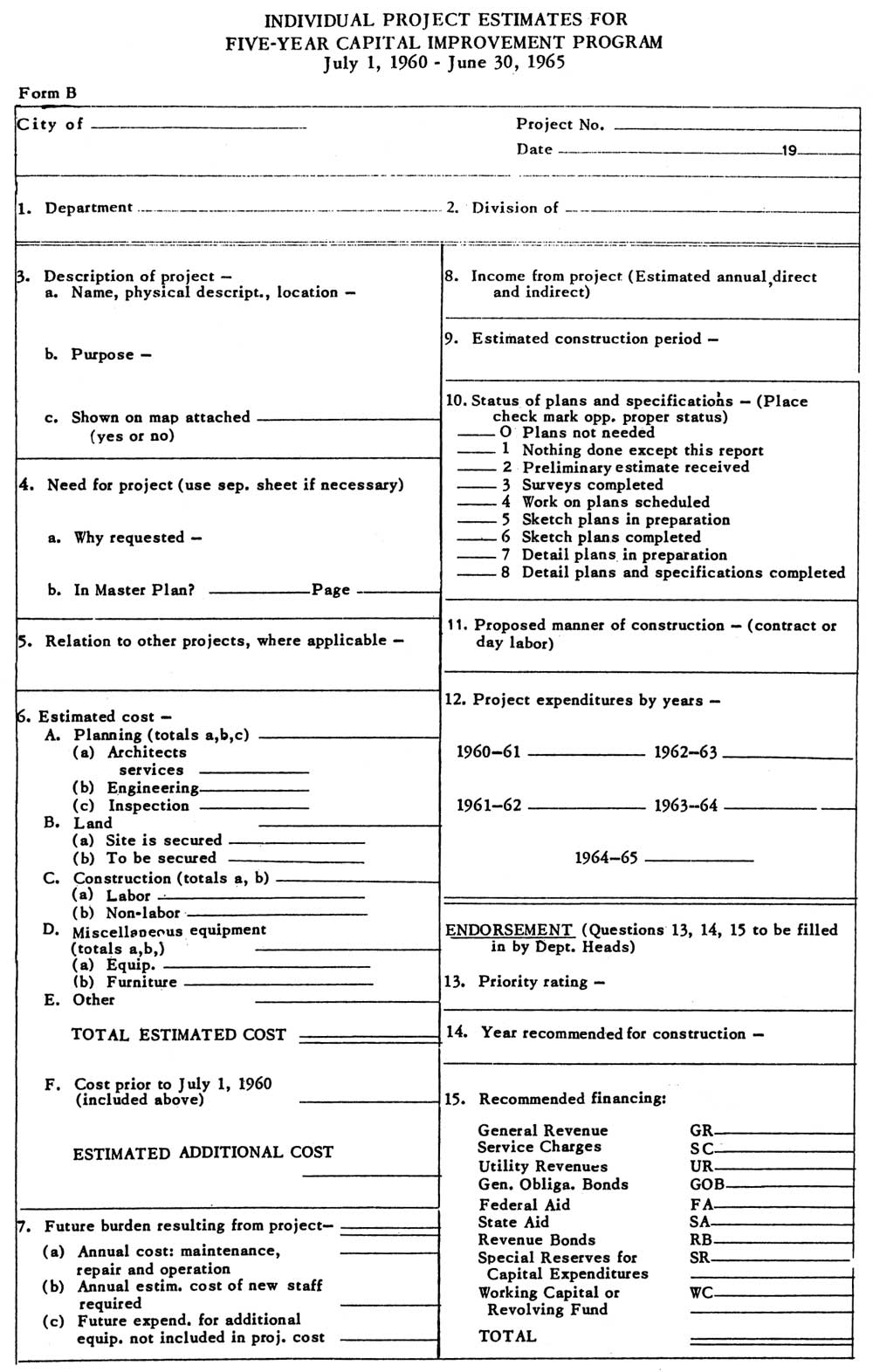 PAS Report 151, Figure B: Individual Project Assessments for Five-Year Capital Improvement Program, July 1, 1960–June 30, 1965.