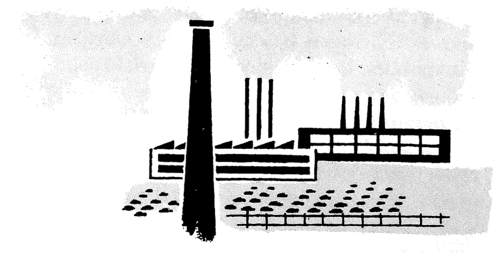 PAS Report 79, Figure 3. Line drawing of factory with smokestack.