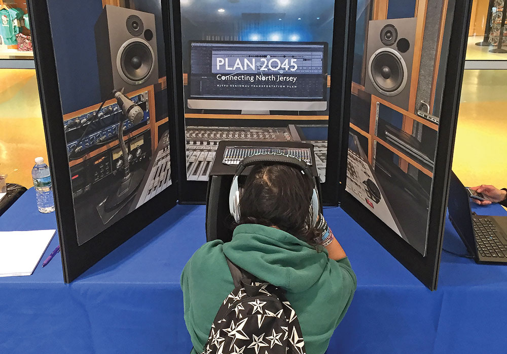 The New Jersey Transportation Planning Authority’s Plan 2045 interactive “radio station” booth gave 200 kids and teens a chance to talk about transportation’s future. Photo courtesy New Jersey Transportation Planning Authority.