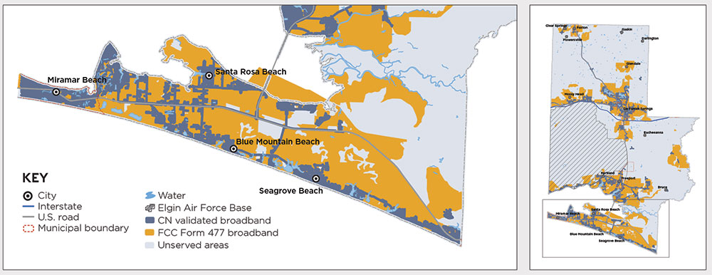 Map by Connected Nation. CN Data Source: On-the-ground field data collection and online resources, published May 8, 2018. FCC Data Source: FCC Form 477 Broadband Deployment Data as of December 21, 2016, released November 16, 2017.