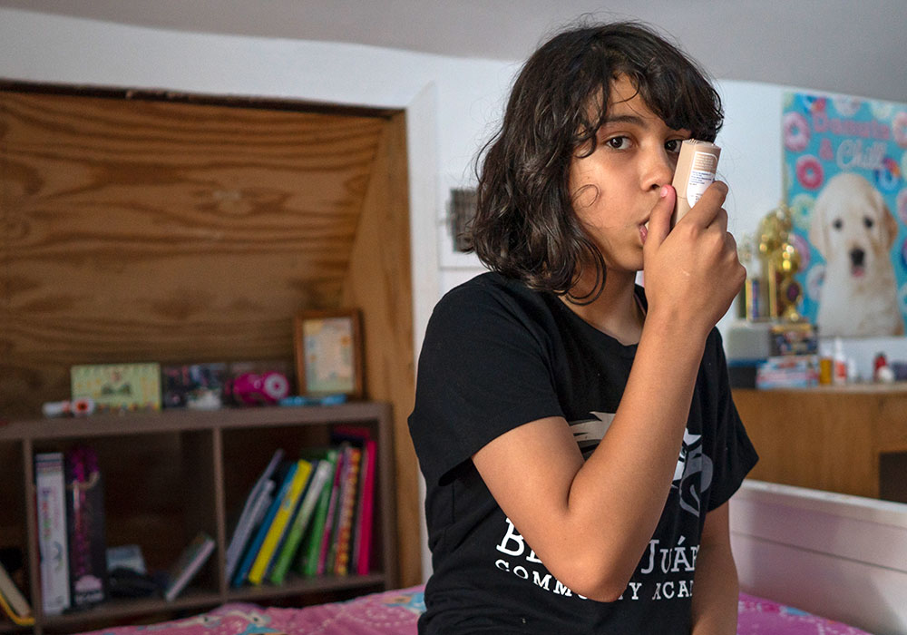 Gabriela Wasserman, 11, lived in Chicago’s Little Village neighborhood — whose air quality is among the worst in Illinois — for her first nine years. She uses an inhaler to treat her asthma, a condition shared by her two older brothers. Photo by Youngrae Kim.