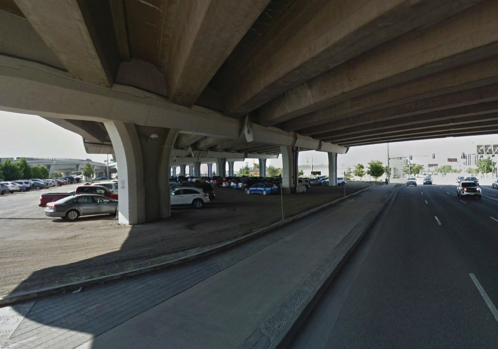 The parking lot today. Image from Google Earth.