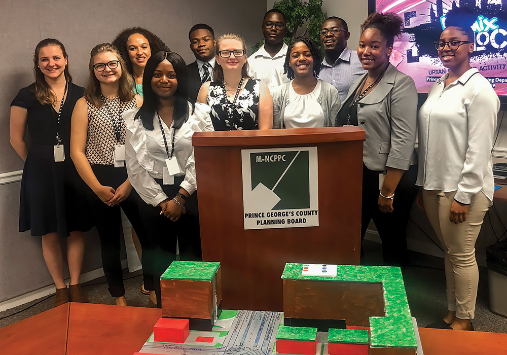 Remix the Block summer interns share what they’ve learned with planning department staff in Prince George’s County, Maryland. The county has a full-time, paid professional development program for college and grad students interested in planning. Photo courtesy Brittney Drakeford.