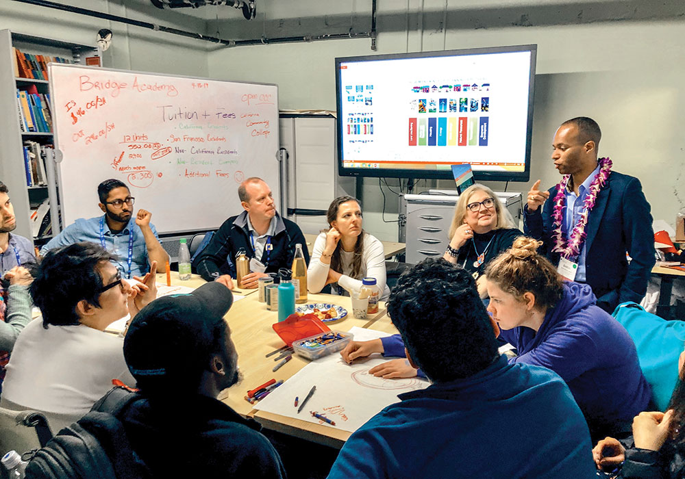 Members of the Youth Advisory Board of Larkin Street Youth Services and YEP! work with volunteer planners during the 2019 National Planning Conference in San Francisco to develop strategies for planning for homeless youth. Photo courtesy YEP!