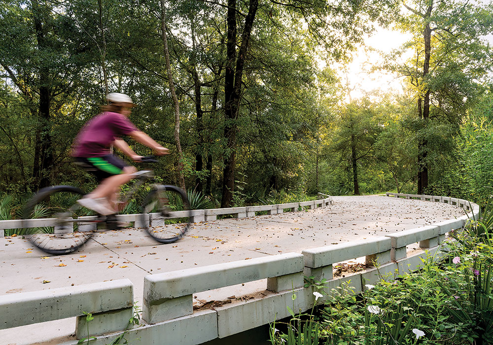 A ride along the Halls Bayou Greenway takes you past the old growth forests of Keith-Weiss Park as well as an all-abilities playground in Tidwell Park. Photo by Anthony Rathbun, courtesy Houston Parks Board.