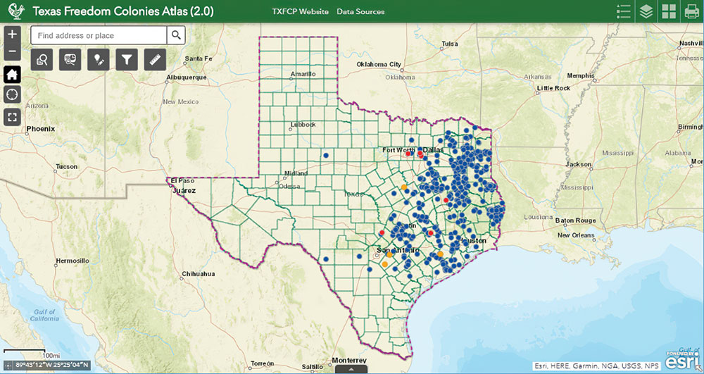 The Texas Freedom Colonies Atlas 2.0 maps out the research collected so far, with 357 locations currently plotted. View the interactive map, access the guidebook, and learn more about freedom colonies