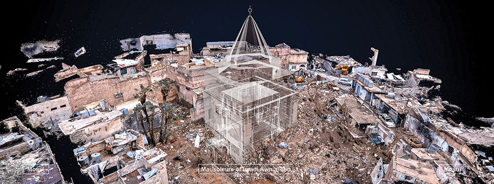 Through digital reconstructions like the above exhibit, Age Old Cities offers an immersive experience of architectural preservation. Photo courtesy Arab World Institute, Paris/ICONEM.