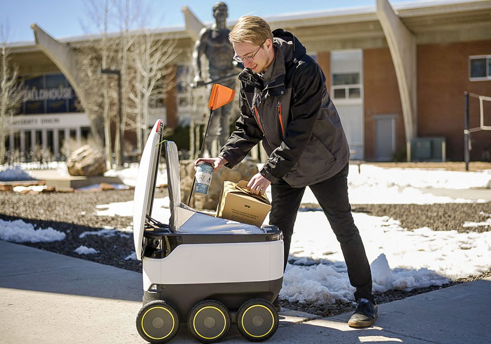 Starship Technologies says George Mason University in Fairfax, Virginia, is the first campus in the country to incorporate robots into its student dining plan.