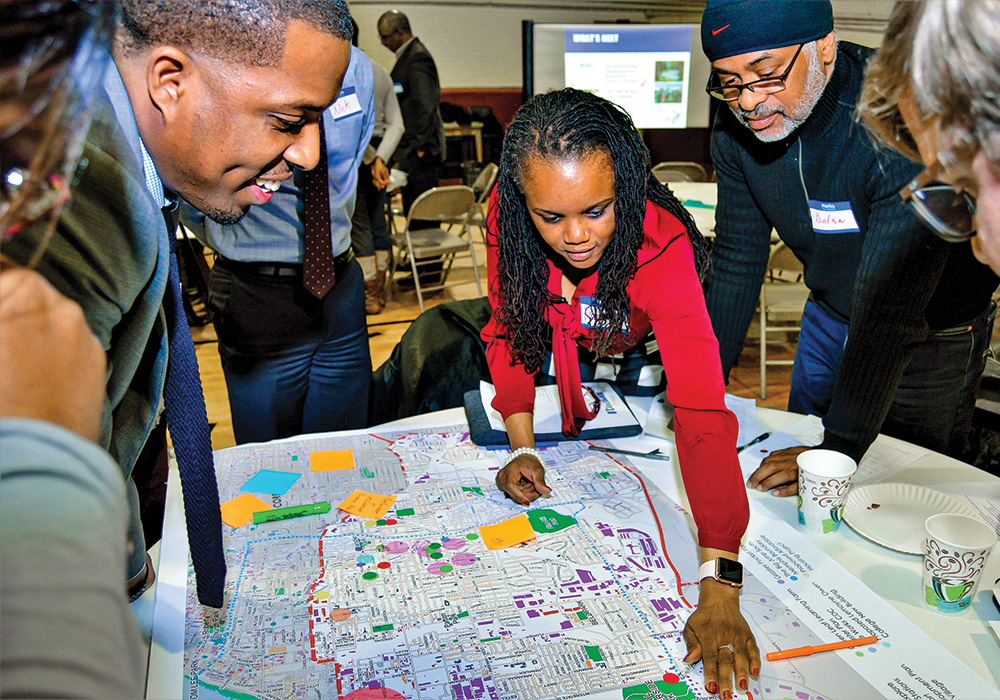 Residents of the South District neighborhood map out assets, challenges, and opportunities for new growth in the first of three planning workshops for each district. Photo courtesy City of Memphis.