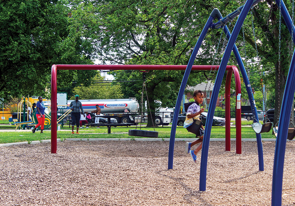 Oil tanker trucks pass this local playground about every 10 minutes.