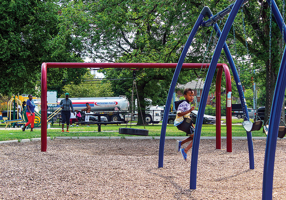 Oil tanker trucks pass this playground in 48217 about every 10 minutes.