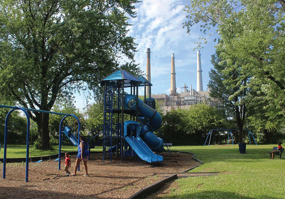 DTE Energy’s coal-fired plant looms over a playground in River Rouge.