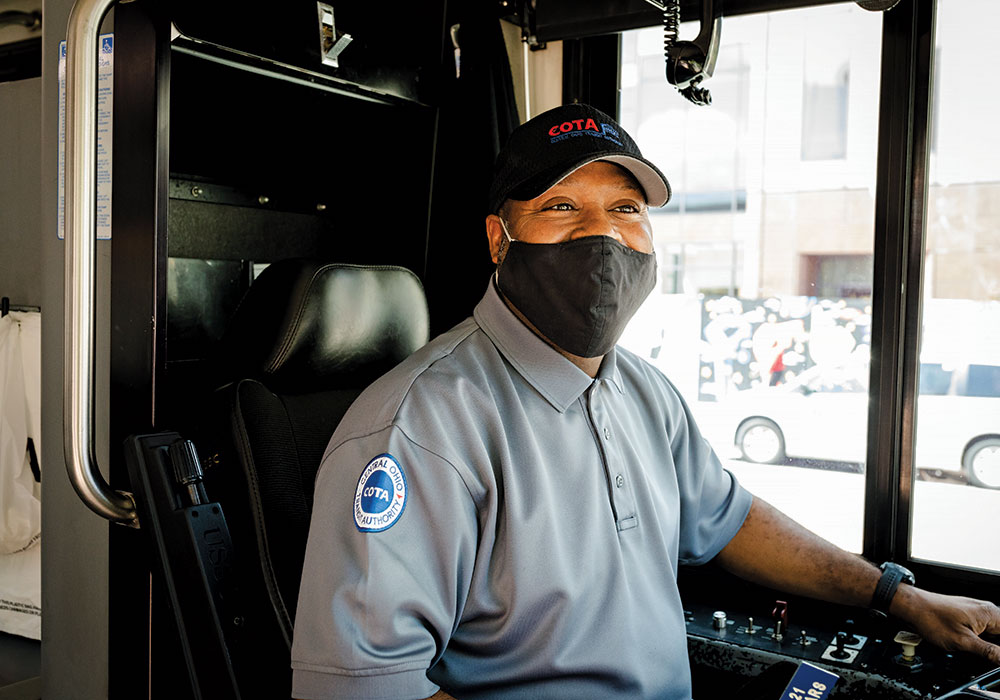 To help keep employees healthy, COTA has distributed masks, gloves, and cleaning solution. The agency has also spent more than $1.6 million in federal funds on plastic barriers that protect drivers. Photo courtesy COTA.