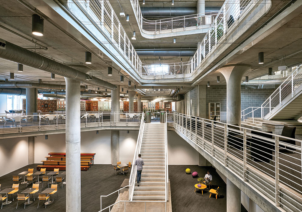 Planning Winter 2021 Increased Remote Work Could Mean Big Changes for Cities Architecture firm Gensler used a ''digital twin'' model to design an adaptable building in downtown Cincinnati with below- and above-ground parking levels, four office levels, and ground-floor retail. As the need for office space expands, the above-ground parking levels can be converted to that use. Photo ©Garrett Rowland, courtesy Gensler.