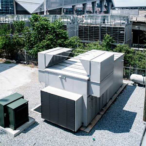 The Vapor IO Kinetic Edge modular data center site outside of Atlanta’s Mercedes-Benz Stadium is about the size of a shipping container and can support up to 24 separate “tenants.” Photo courtesy of Vapor.IO.