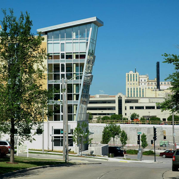 The Flat Iron building in the Park East redevelopment zone, part of the restoration of the city’s pre-highway urban grid. Photo courtesy of City of Milwaukee Planning Department.