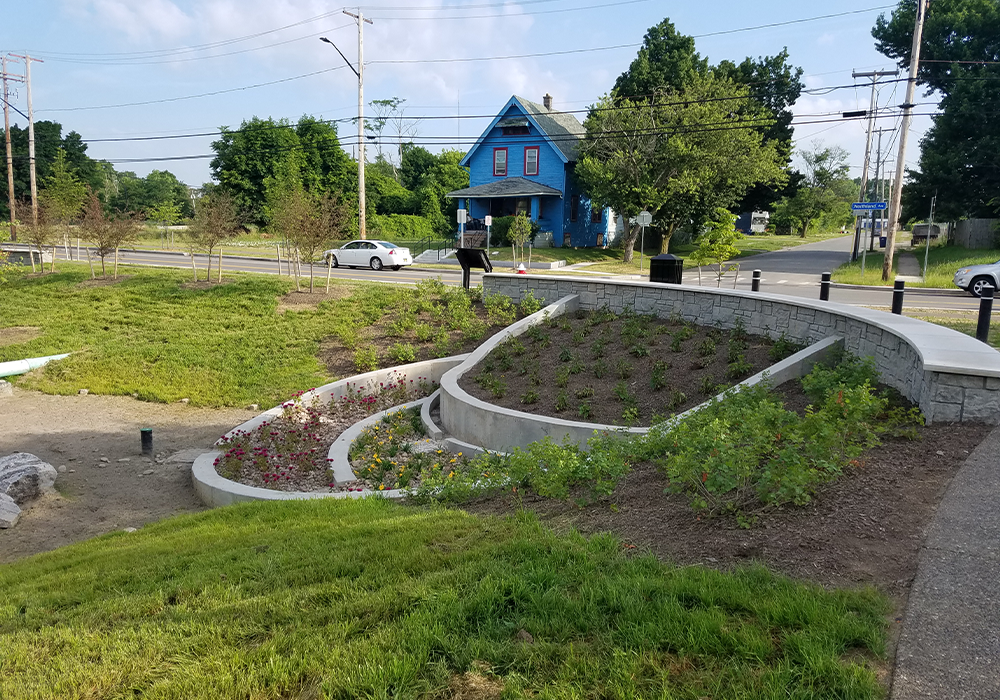 New construction of bioretention walls is a key project for CSO Basin 53, which has a population that makes up nearly a quarter of Buffalo, NY and is identified in the award-winning Rain Check 2.0 report as having the most need for green infrastructure. Photo Credit: Kevin Meindl