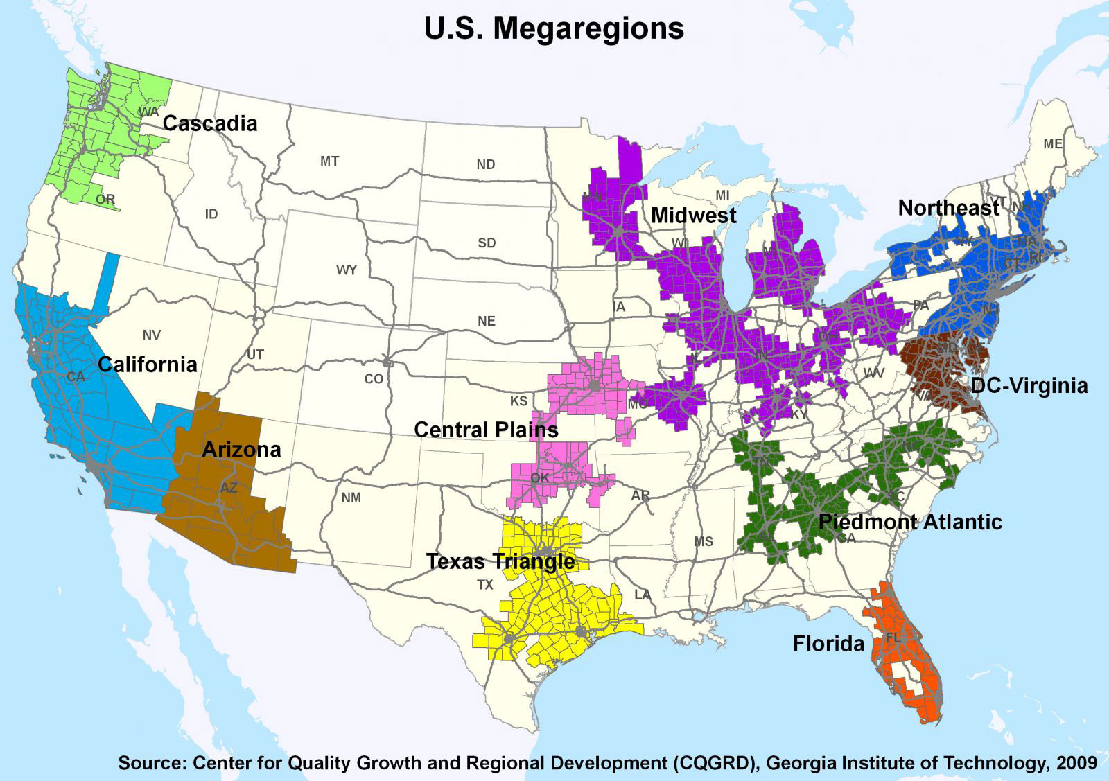 Megaregions map