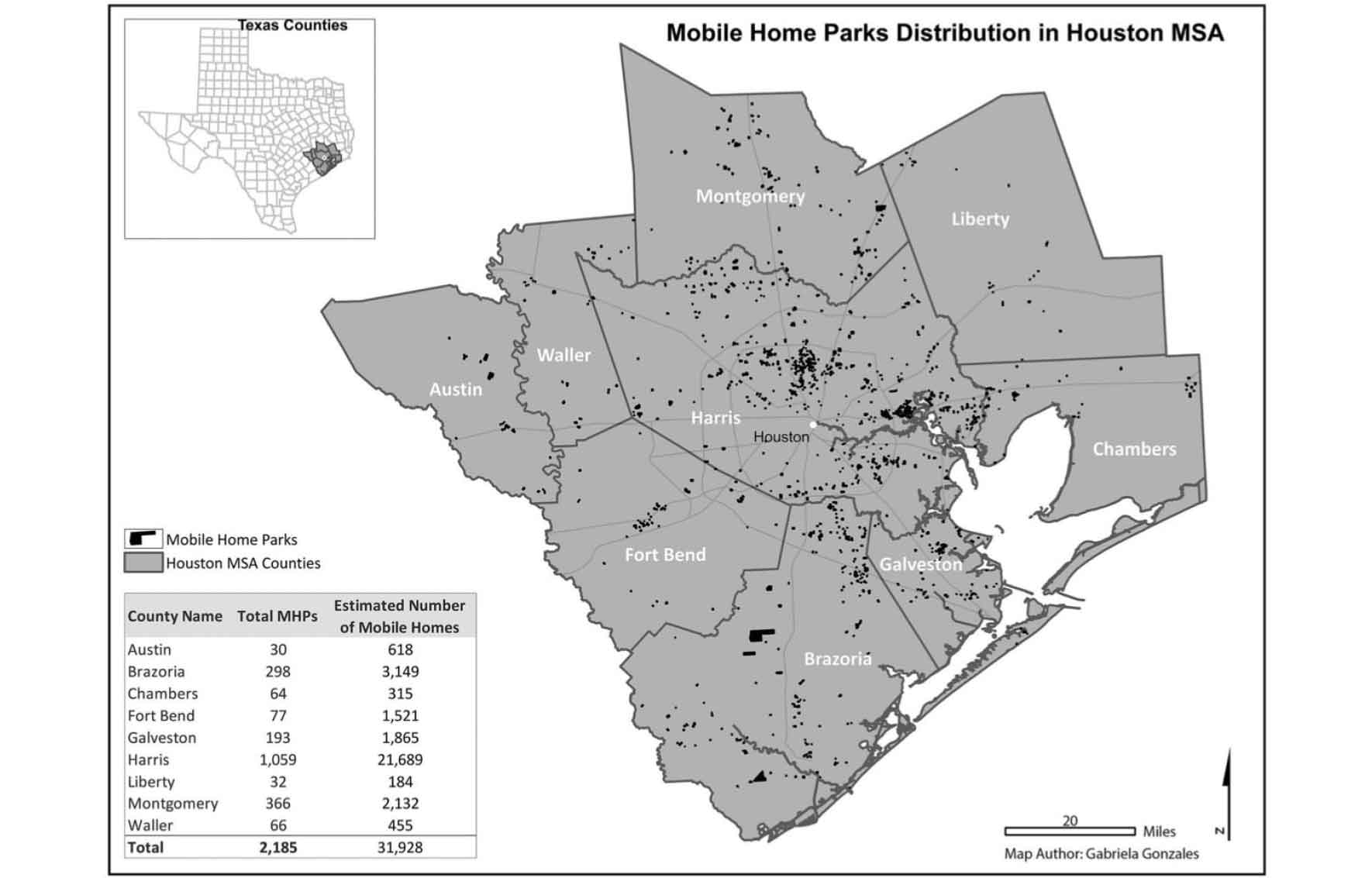 Figure. 1: Mobile home parks distribution in the Houston MSA (2017)