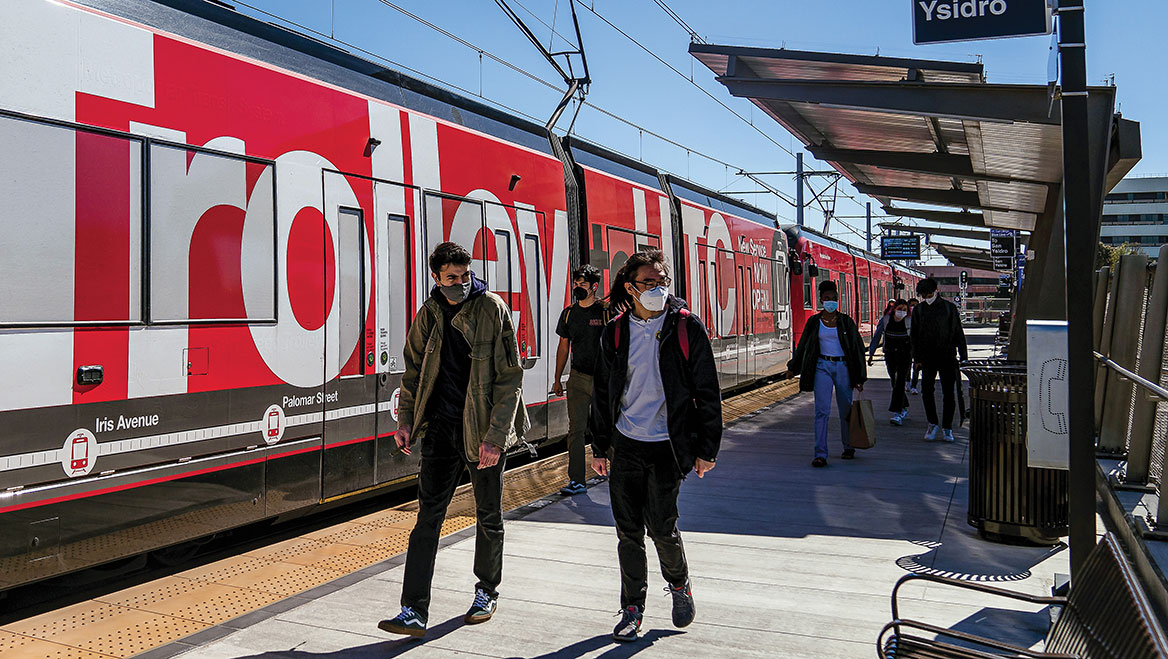 The UC San Diego Central Campus station is a stop on the newly opened Mid-Coast Trolley, which now stretches more than 26 miles from the Mexican border to La Jolla. Photo by Ariana Drehsler.