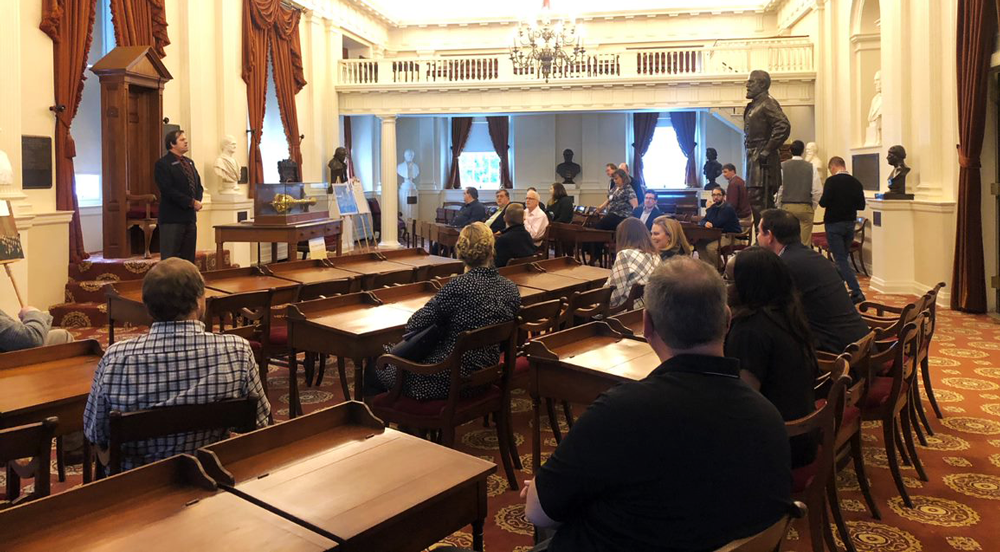 APA’s state legislative committee leaders with Virginia historian Mark Greenough during a tour of the historic Virginia State Capitol. Photo by Catherine Hinshaw.