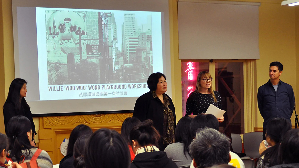 Planners need to go out of their way to make people feel comfortable. For the Willie “Woo Woo” Wong Playground, facilitators presented in both Cantonese and Mandarin, allowing seniors, young people, and the general public to weigh in on their favorite options. Photo courtesy of InterEthnica.