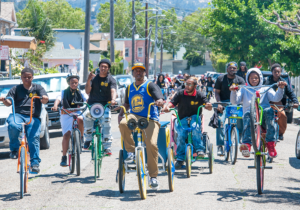 The Scraper Bike Team was a key community partner in the development of Let's Bike Oakland and have since collaborated with the City on the East Oakland Mobility Action Plan. Photo Credit: Oakland Department of Transportation