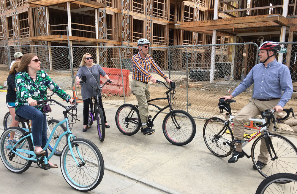 Lynn Jorgenson and a number of Chapter Presidents Council leaders take a bicycle tour during their Huntington Beach, California, meeting in 2017.