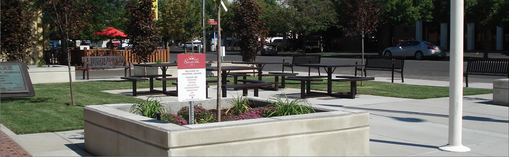 The revitalized Memorial Square in 2017 (bottom). Photo courtesy Spanish Fork Community Development Department.