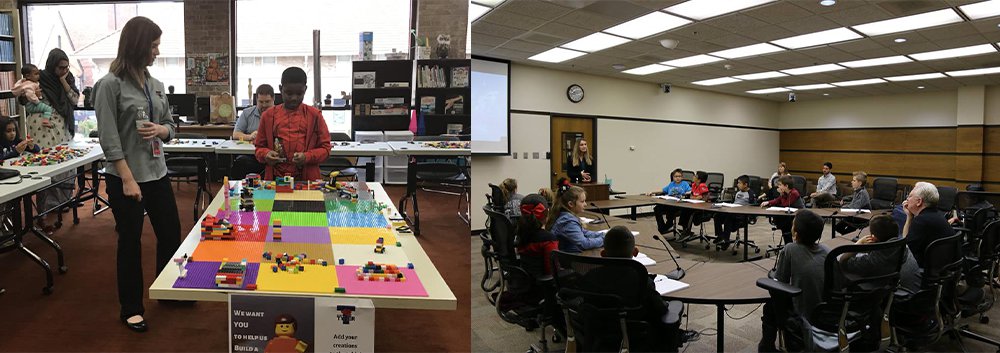 Two photos, planners in youth event in Tyler (left) and in Lubbock (right).